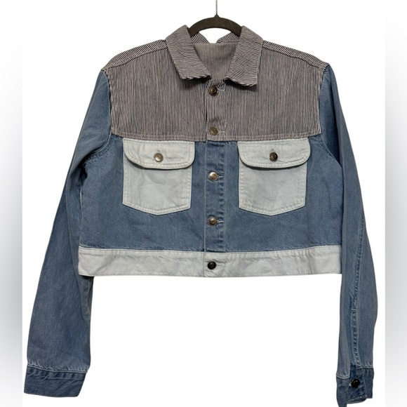Cropped Color-blocked Denim Jacket - Picture 1 of 5